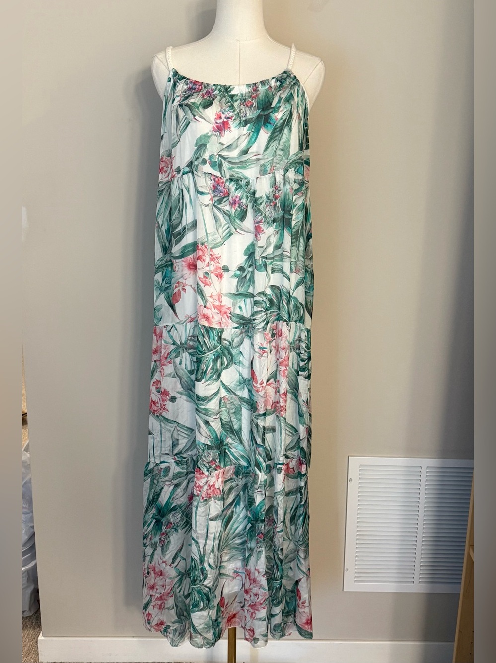 NWT Silk Blend Made in Italy Tropical Floral Maxi Dress L Boho Resort Vacation